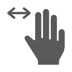 Three fingers horizontal scroll glyph icon, gesture and hand, flick sign, vector graphics, a solid pattern on a white background.