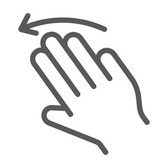 Three fingers flick left line icon, gesture and hand, click sign, vector graphics, a linear pattern on a white background.