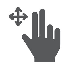 Two fingers free drag glyph icon, gesture and hand, swipe sign, vector graphics, a solid pattern on a white background.