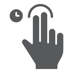 Two fingers touch and hold glyph icon, gesture and hand, swipe sign, vector graphics, a solid pattern on a white background.