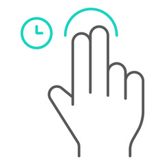 Obraz premium Two fingers touch and hold thin line icon, gesture and hand, swipe sign, vector graphics, a linear pattern on a white background.