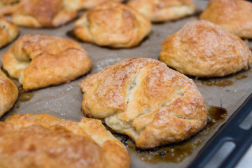 taste cakes or buns, lying on the  tray