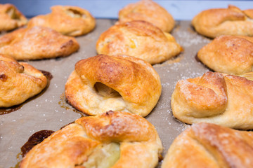 taste cakes or buns, lying on the  tray