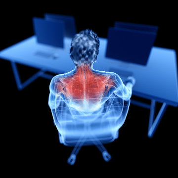 3d rendered medically accurate illustration of an office worker having a painful back