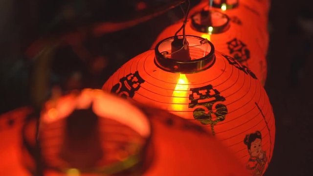 Chinese lanterns in temple. at night.