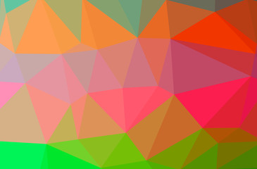 Fototapeta na wymiar Illustration of abstract Green, Orange, Pink, Red, Yellow horizontal low poly background. Beautiful polygon design pattern.