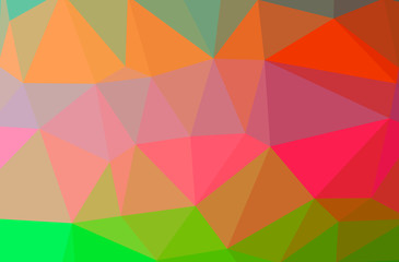 Illustration of abstract Green, Orange, Pink, Red, Yellow horizontal low poly background. Beautiful polygon design pattern.