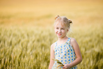 Fototapeta na wymiar Cute little girl on the field of rye