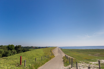 Dike road on the Wadden island of Texel, Netherlands