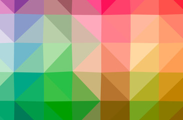 Illustration of abstract Green, Orange, Pink, Red horizontal low poly background. Beautiful polygon design pattern.