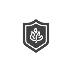 Shield with fire flame vector icon. filled flat sign for mobile concept and web design. Fire protection shield simple solid icon. Symbol, logo illustration. Pixel perfect vector graphics