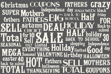 Big lettering SALE set for every season, birthday, special day, holiday sales, universal vintage words kit for any shops, firms, studios, web- design, flyers, posters, labels and bages Part 2