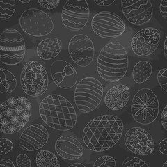 Easter eggs Seamless Vector Pattern.Vector background. Hand drawn black on chalkboard