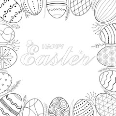Easter eggs Vector illustration. Black and white Easter background. Hand drawn vector illustration