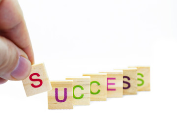 Viele Buchstaben auf Holzklötzen ergeben das Wort success