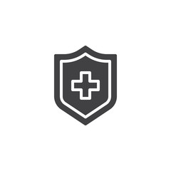 Protection shield vector icon. filled flat sign for mobile concept and web design. Shield with cross simple solid icon. Symbol, logo illustration. Pixel perfect vector graphics