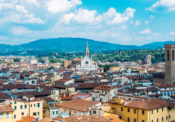 Fototapeta premium A view on the tile roofs of Florence