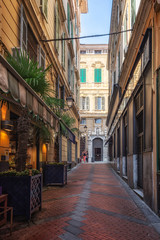 Impression of the narrow streets in the center of the Italian town San Remo