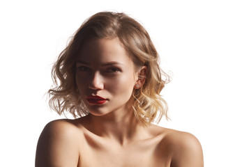Obraz premium Closeup of naked beautiful woman posing with closed eyes