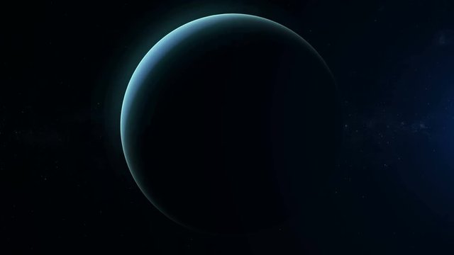 Realistic planet Neptune rotating in deep space. Seamless loop digital background.