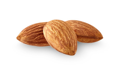 Almonds in closeup  on white background