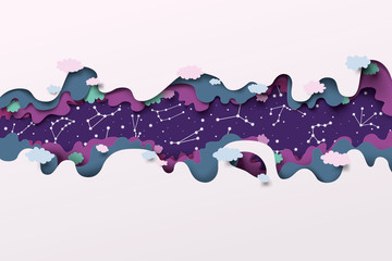  paper cut, origami art. outer space and stars. astrology and zodiac signs. vector