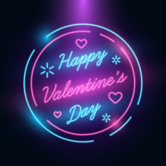 Happy Valentines Day Greeting. 14 February International Celebrations Template. Neon Retro Style. Glow in the dark. Vector.