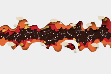  paper cut, origami art. outer space and stars. astrology and zodiac signs. vector