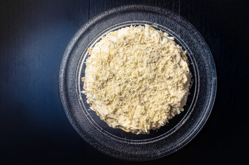 fish salad sprinkled with grated egg