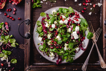 fresh winter salad with pomegranate seeds