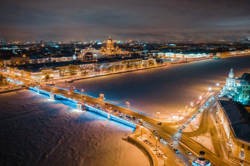 Night panoramic view from the top of the center of St. Petersburg.