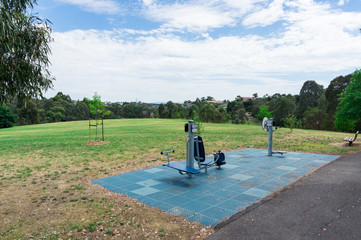 Public exercise equipment in Templestowe in outer suburban Melbourne.