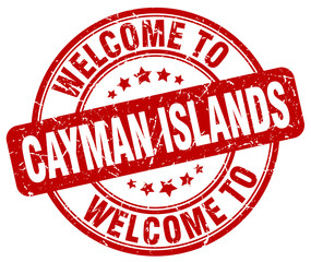 welcome to Cayman Islands red round vintage stamp