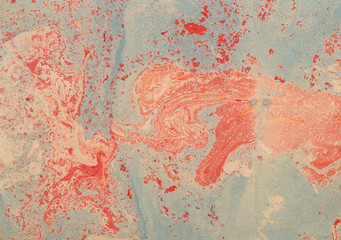Stains of paint on paper. The texture of the splashes and spots of paint. EBRU- Ancient oriental drawing technique. Chaotic abstract organic design. Marbleized.