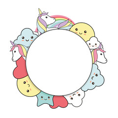 Frame with unicorn - kawaii style