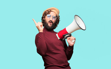 French artist with a beret and a megaphone