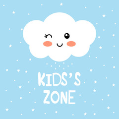 Happy kawaii cloud, cartoon vector illustration, kid’s zone