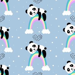 Panda, rainbow  seamless pattern for kid, cartoon vector