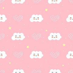 Clouds seamless pattern, cute and cartoon vector .