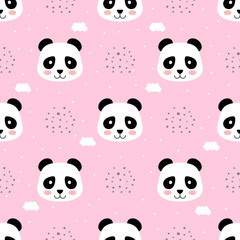 Panda seamless pattern, animal icon, cartoon vector