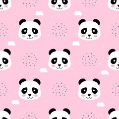 Panda seamless pattern, animal icon, cartoon vector