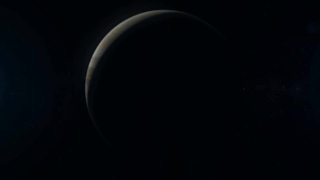 Realistic planet Jupiter rotating in deep space. Seamless loop digital background.