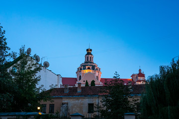 Church in Old Town at night of Vilnius, Lithuania