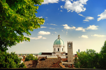 Beautiful sunset view of the Duomo cupola over the town Brescia in Lombardy, Italy