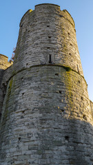 The tower illuminated by the sunset