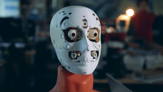 Eyeballs of a mechanical robot are moving