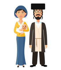 Jewish parents with a newborn baby flat cartoon vector illustration isolated on a white background.