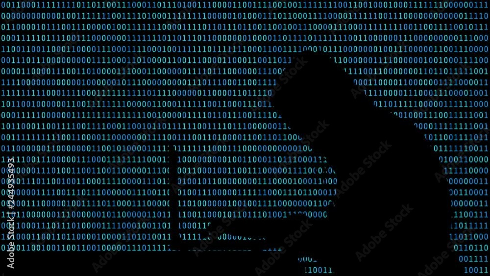 Fototapete Hacker typing on a laptop with 01 or binary numbers on the computer screen on monitor background matrix, Digital data code in security technology concept. Human shape abstract illustration