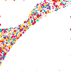 Festive background with multicolored confetti. Yellow, pink, blue circles but against a white background. Flying confetti.