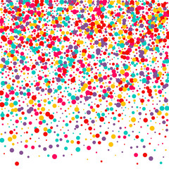 Obraz premium Festive background with multicolored confetti. Yellow, pink, blue circles but against a white background. Flying confetti.